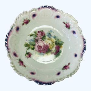 Fruit Salad Bowl Early 20th Century, Art Pottery Bavarian Germany Purple Floral